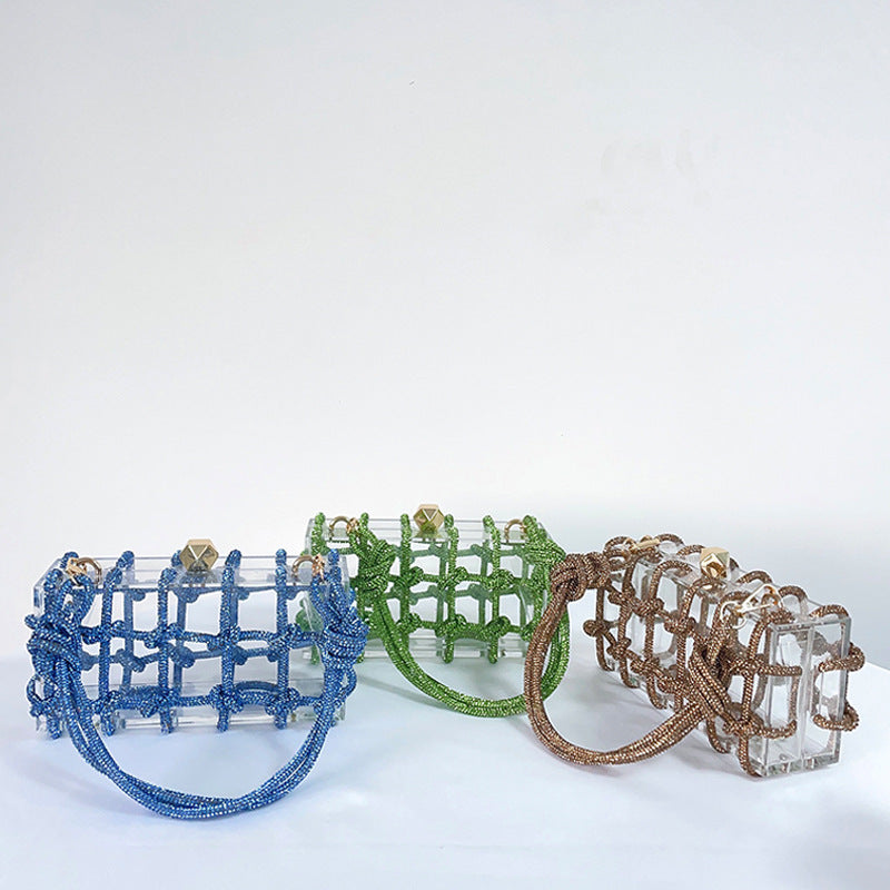 Women’s Rhinestone Straps Caged Clear Bags image 3