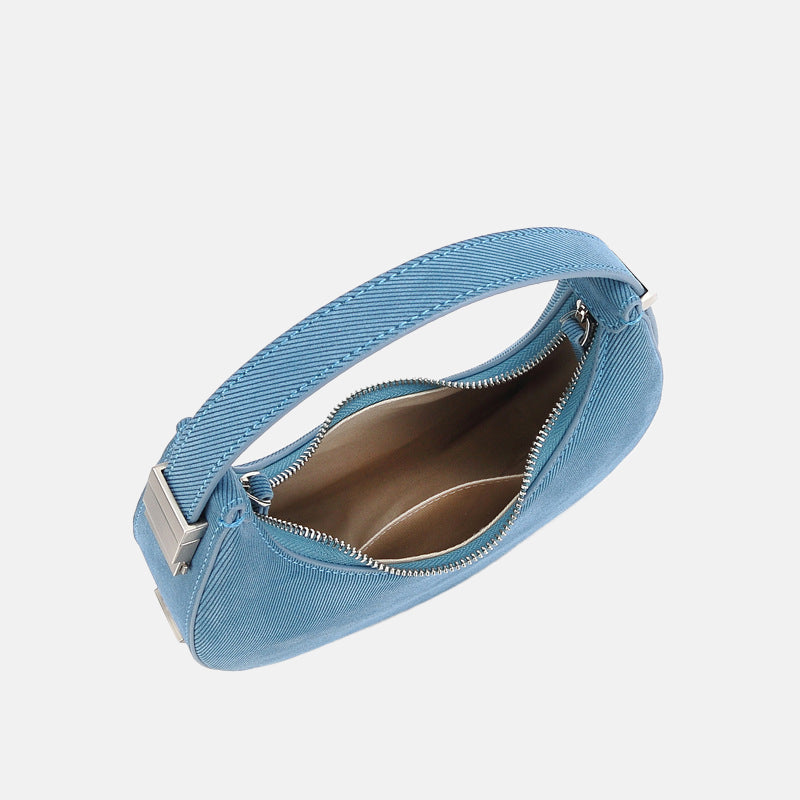 Women’s Genuine Leather Half Moon Hobo Bags in Blue image 4