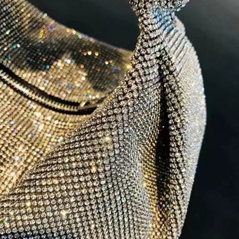Women’s All Rhinestones Slouchy Handle Evening Prom Bags in Silver image 4