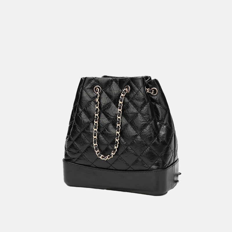 Women’s Quilted Genuine Leather Crossbody Bucket Bags in Black image