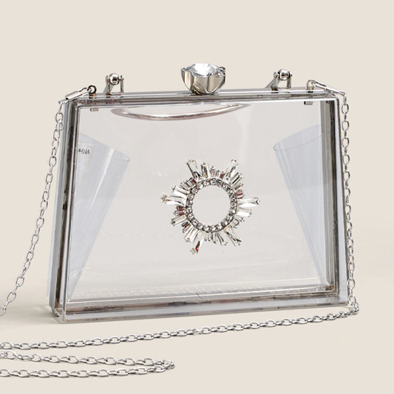 Women’s Clear PVC Rhinestones Crossbody Evening Clutch Bags image 3