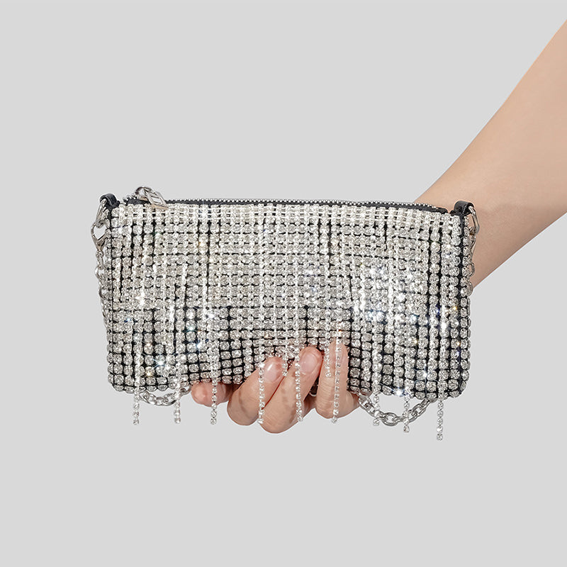 Women’s Full Rhinestones Fringes Evening Clutch Purse image 2