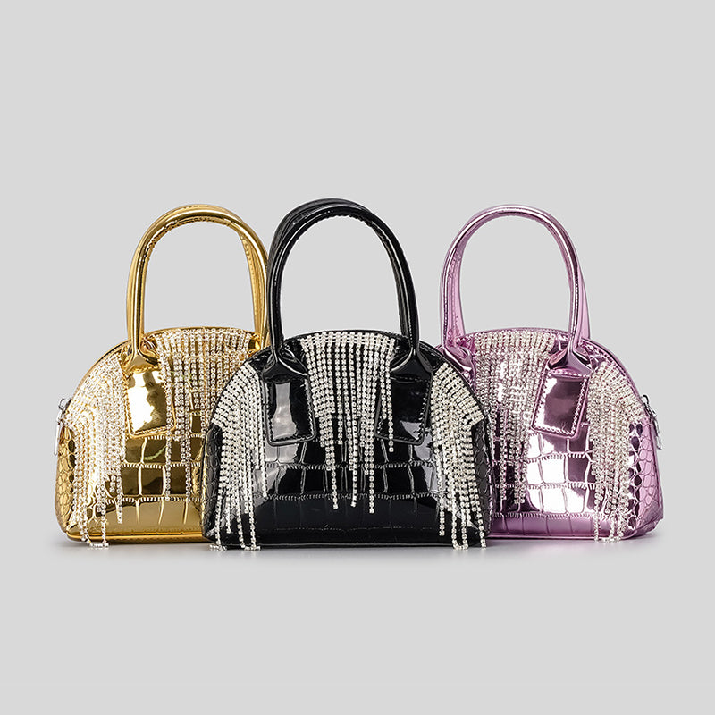 Women’s Small Croc Print Rhinestone Fringes Handbags in Vegan Leather image 8