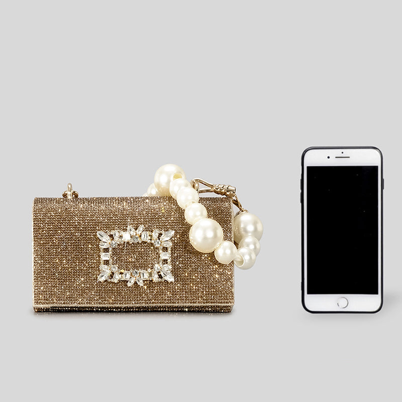 Women’s Beaded Strap Rhinestone Evening Clutch Bags in Gold image 4