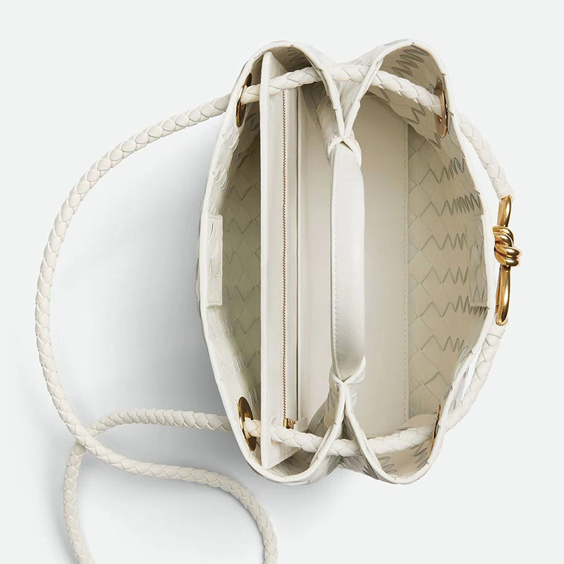 Women’s Woven Leather Tote Bag with Diamond Pattern image 11