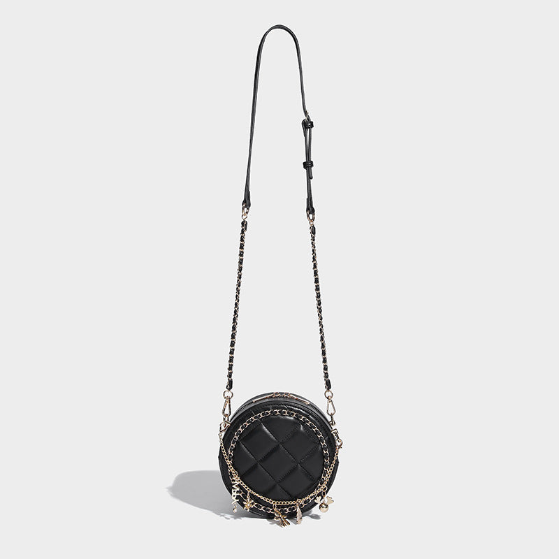 Women’s Black Quilted Round Crossbody Bags in Vegan Leather image