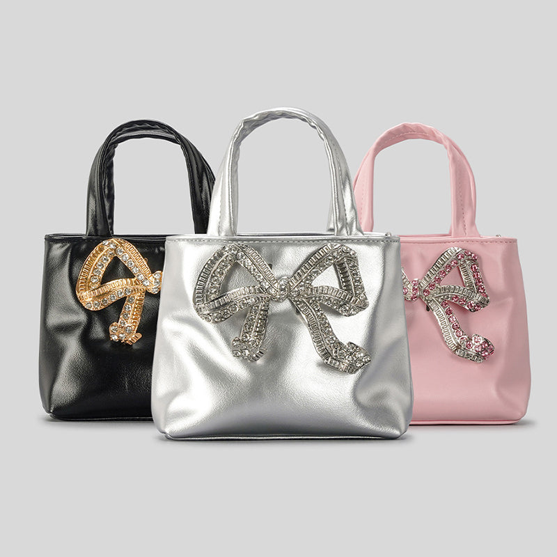 Women’s Rhinestone Bowknot Small Tote Bags in Vegan Leather image 4