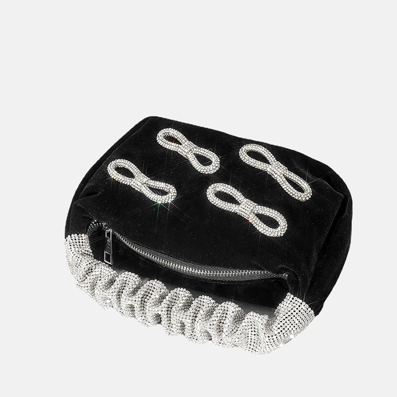 Women’s Rhinestone Bows Slouchy Evening Clutch Bags in Black image 2