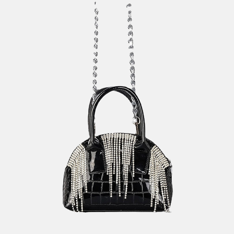 Women’s Small Croc Print Rhinestone Fringes Handbags in Vegan Leather image