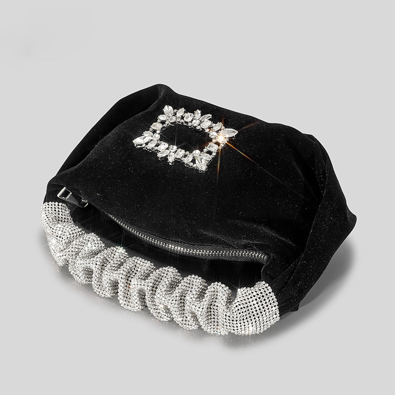 Women’s Velvet Rhinestone Clutch Bag with Pleated Design for Party and Events image 3