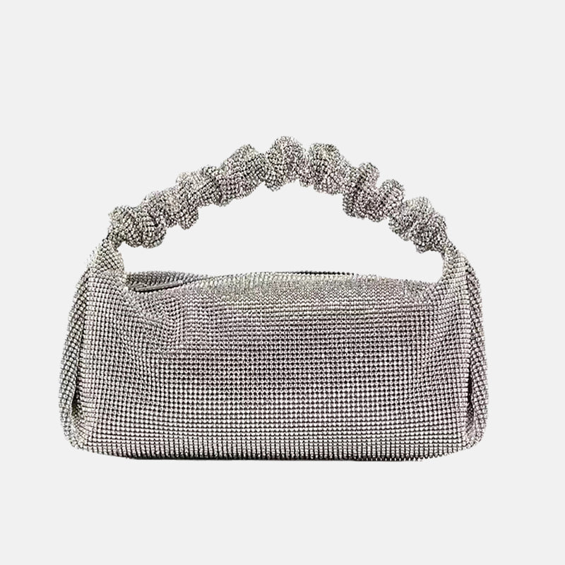 Women’s All Rhinestones Slouchy Handle Evening Prom Bags in Silver image