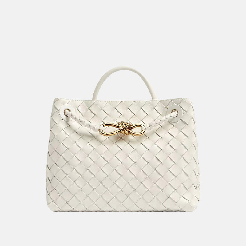 Women’s Woven Leather Tote Bag with Diamond Pattern image 2