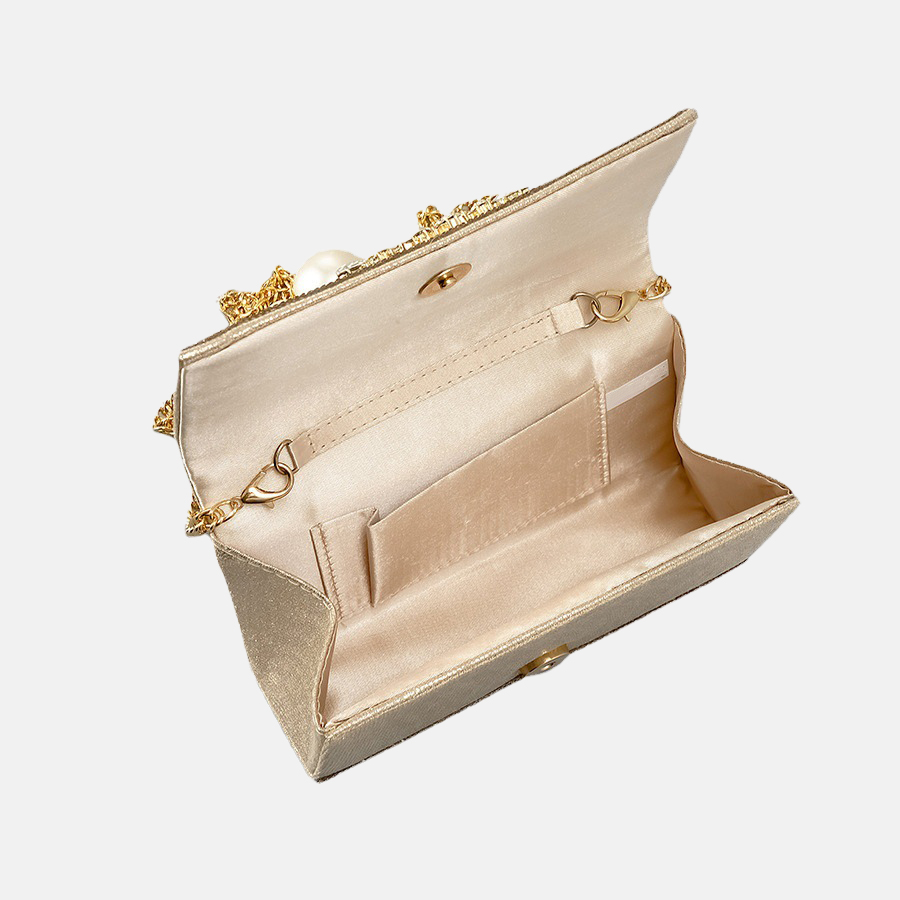 Women’s Beaded Strap Rhinestone Evening Clutch Bags in Gold image 5