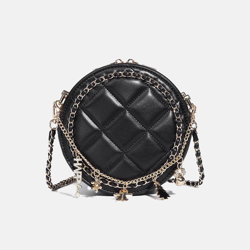 Women’s Black Quilted Round Crossbody Bags in Vegan Leather image 2