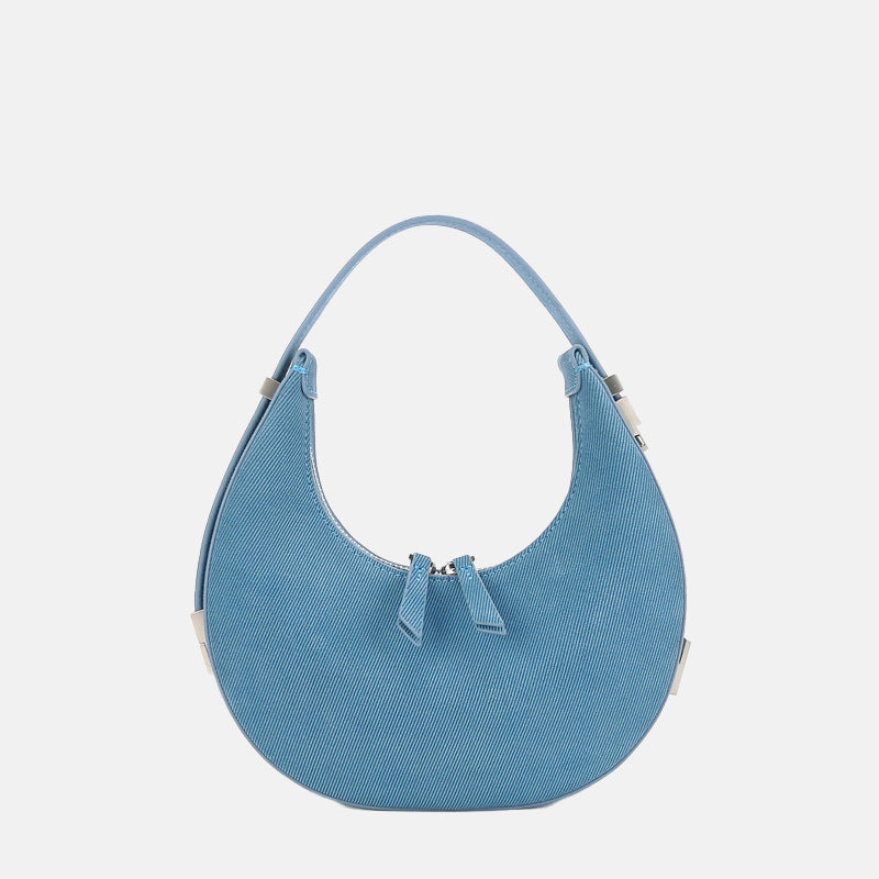 Women’s Genuine Leather Half Moon Hobo Bags in Blue image 5