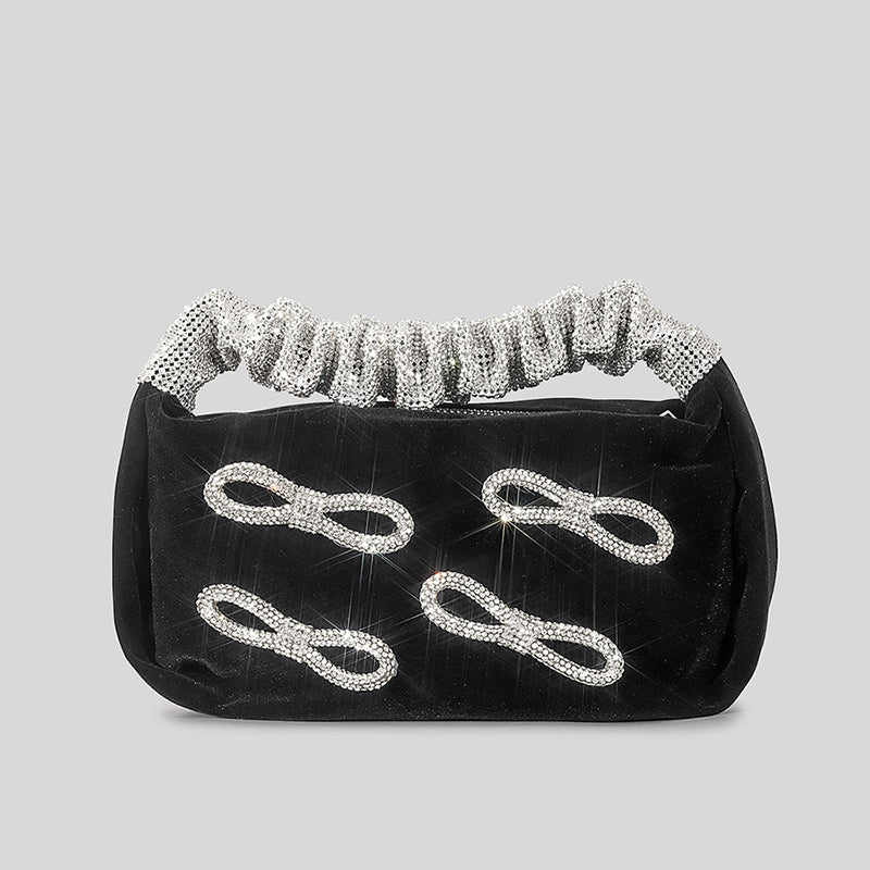 Women’s Rhinestone Bows Slouchy Evening Clutch Bags in Black image