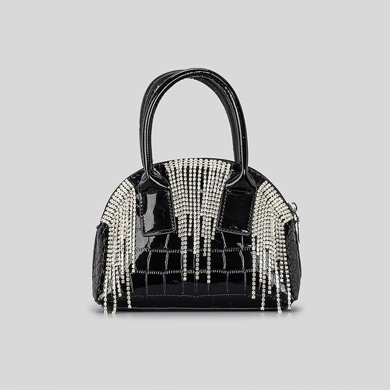 Women’s Small Croc Print Rhinestone Fringes Handbags in Vegan Leather image 2