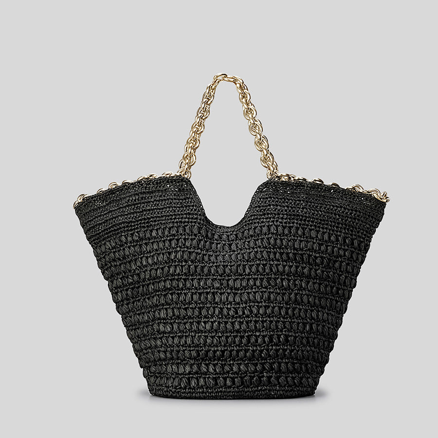 Women’s Large Handmade Black Woven Chains Tote Bags image