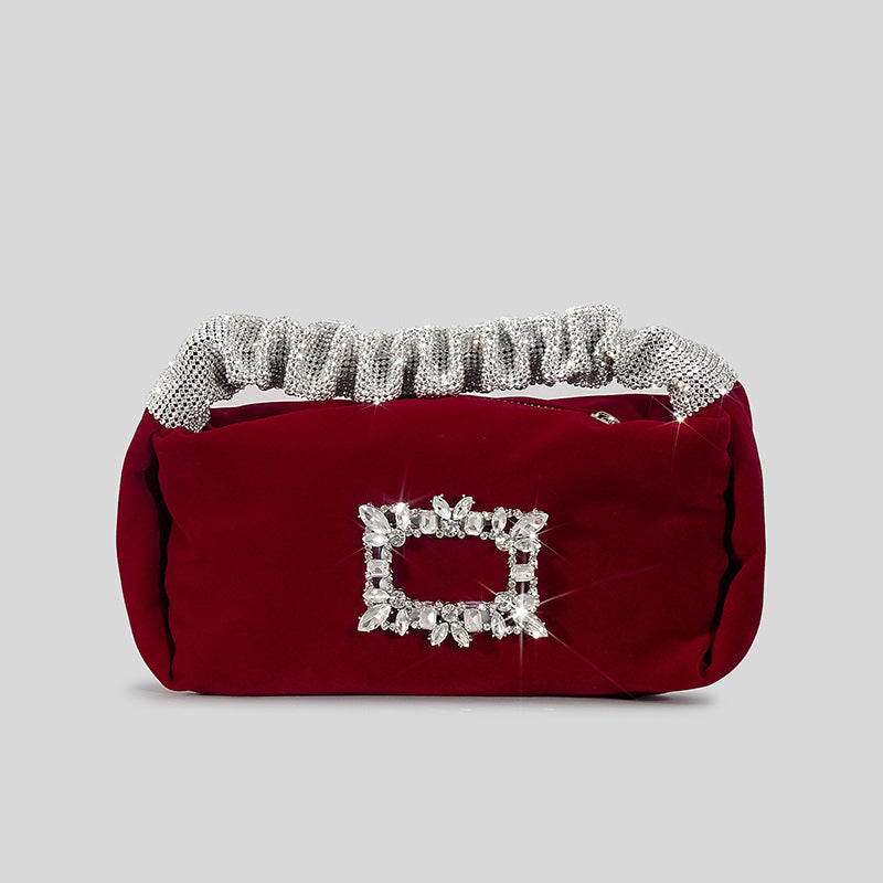 Women’s Velvet Rhinestone Clutch Bag with Pleated Design for Party and Events image 2