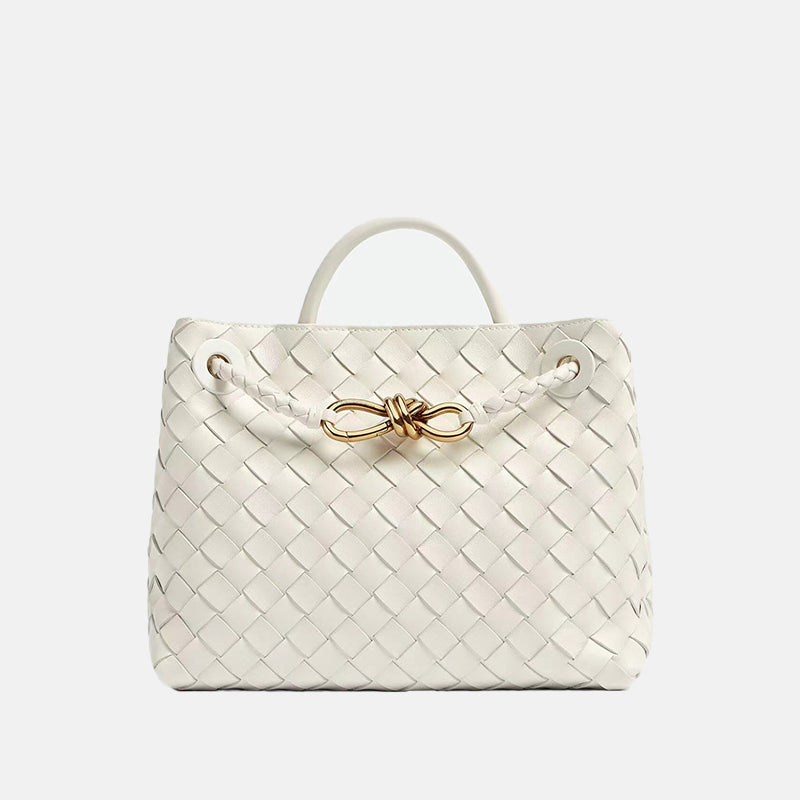 Women’s Woven Leather Tote Bag with Diamond Pattern image
