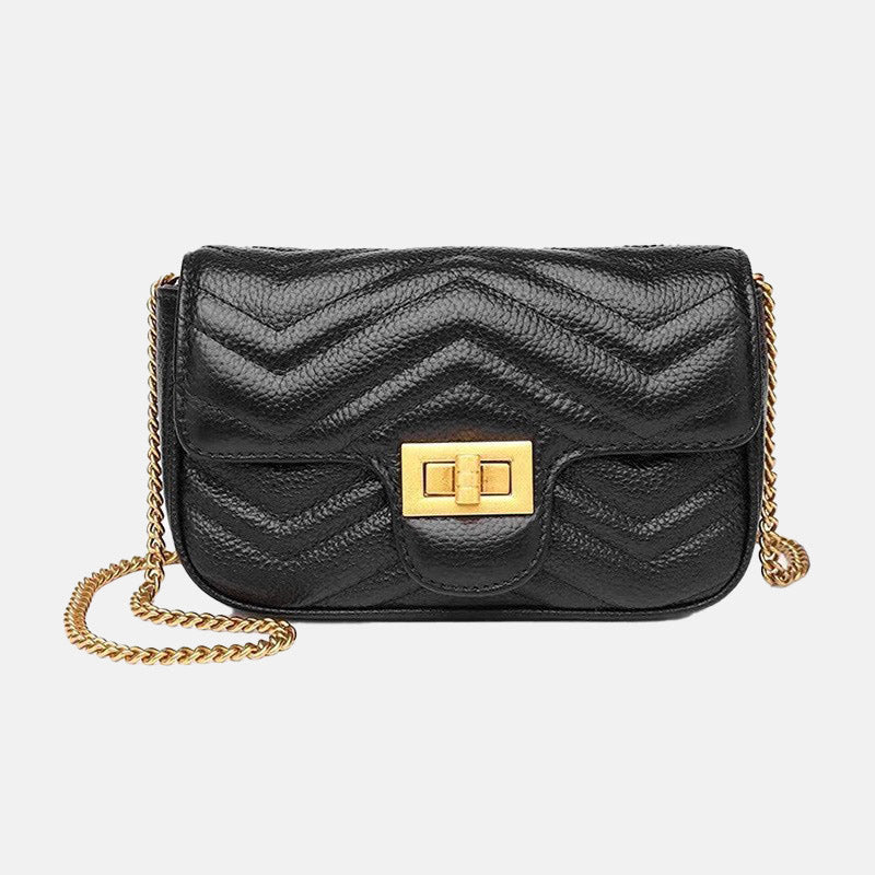 Women’s Vintage Quilted Genuine Leather Lock-Closure Crossbody Chain Bag image