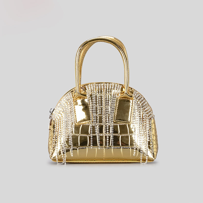 Women’s Small Croc Print Rhinestone Fringes Handbags in Vegan Leather image 6