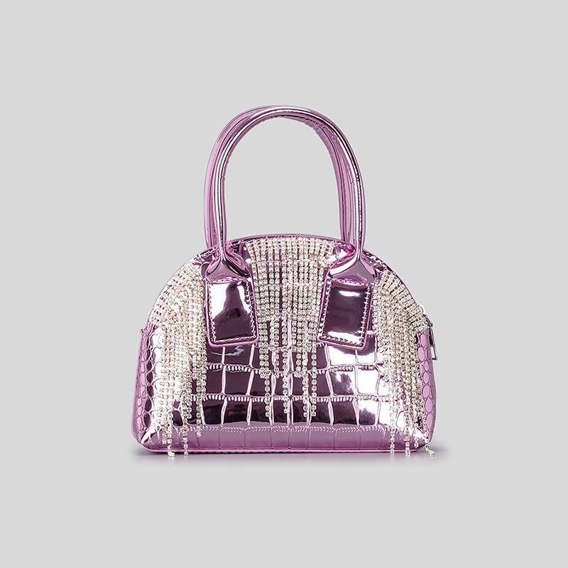 Women’s Small Croc Print Rhinestone Fringes Handbags in Vegan Leather image 7