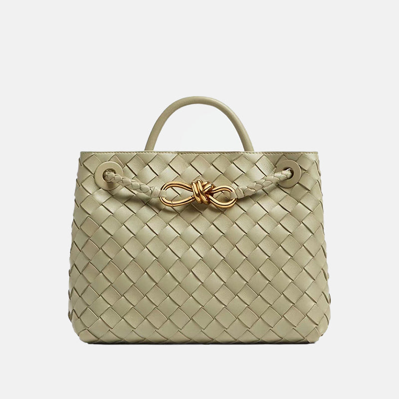 Women’s Woven Leather Tote Bag with Diamond Pattern image 6