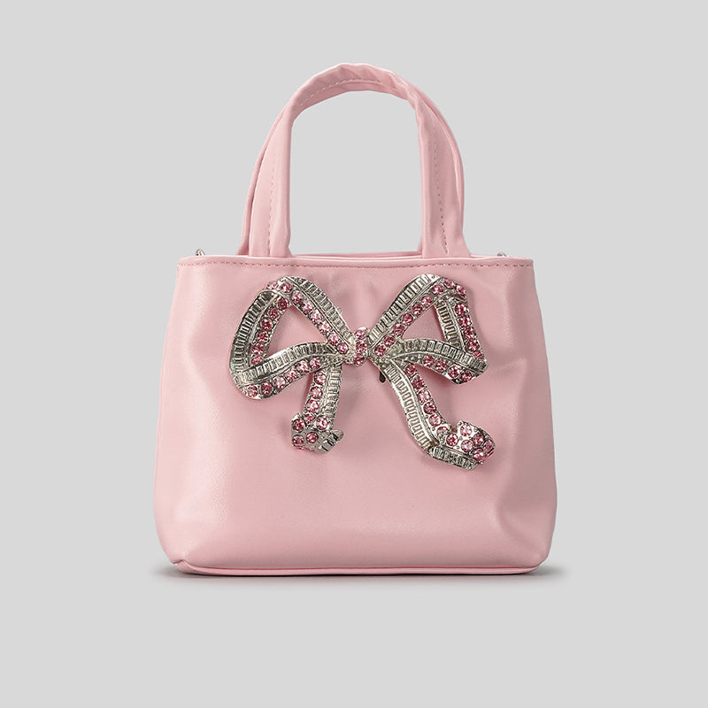 Women’s Rhinestone Bowknot Small Tote Bags in Vegan Leather image 6