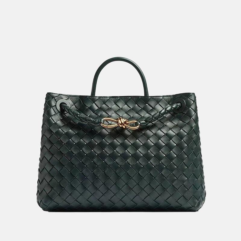 Women’s Woven Leather Tote Bag with Diamond Pattern image 4
