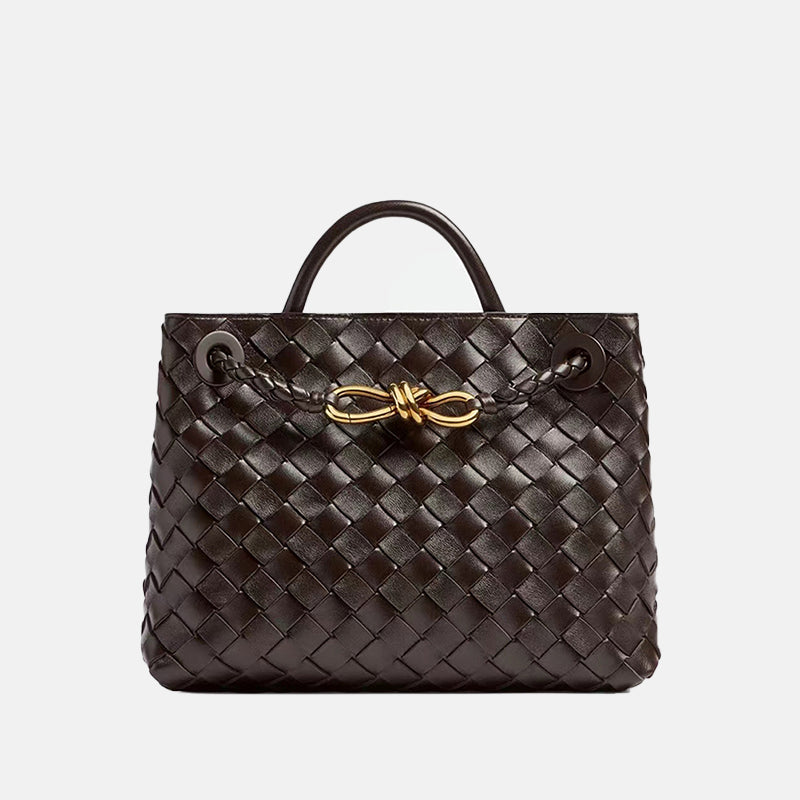 Women’s Woven Leather Tote Bag with Diamond Pattern image 5