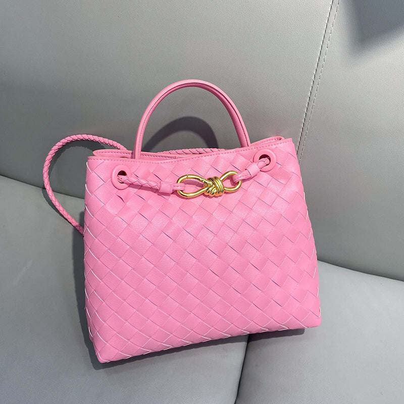Women’s Woven Leather Tote Bag with Diamond Pattern image 7
