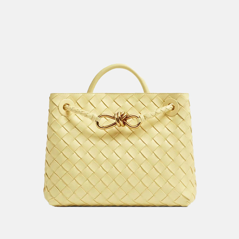 Women’s Woven Leather Tote Bag with Diamond Pattern image 3