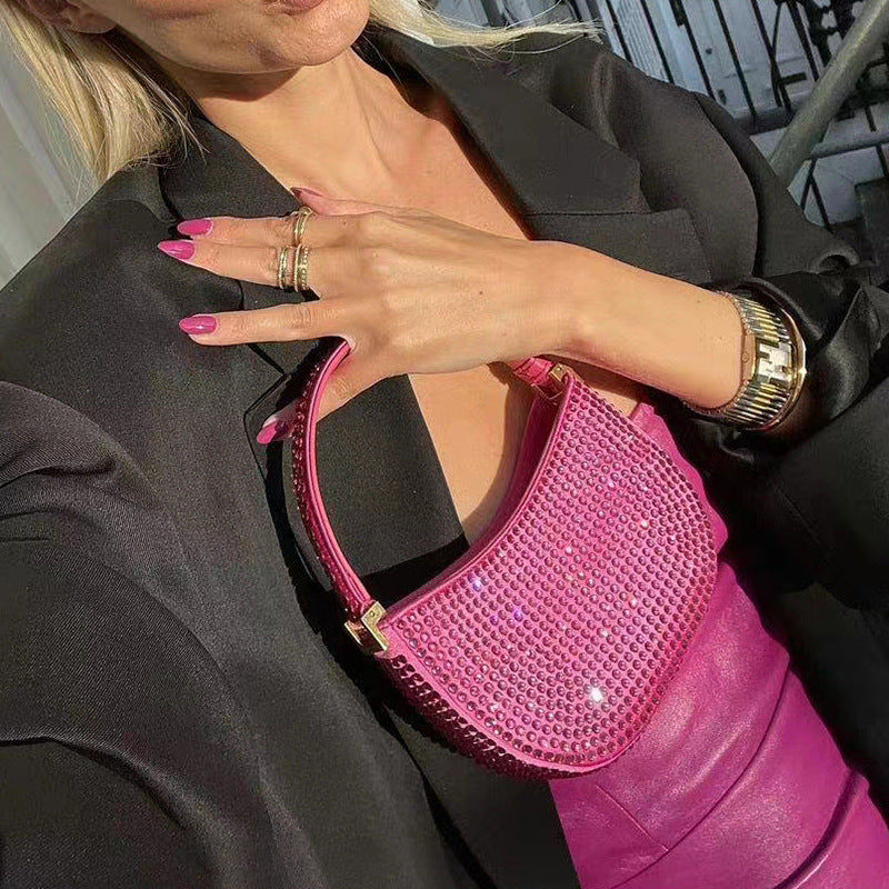 Women’s Small Hot Pink Rhinestones Party Baguette Bags image 5
