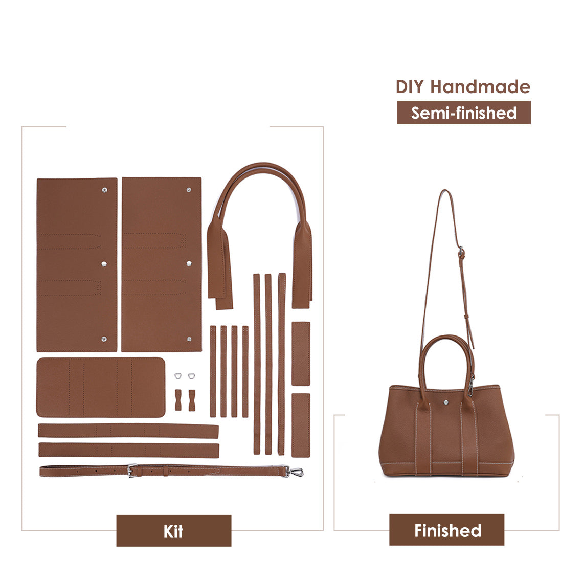 Garden Party Bag - Brown Top Grain Leather Handbag DIY Kit | Wirkin™ 