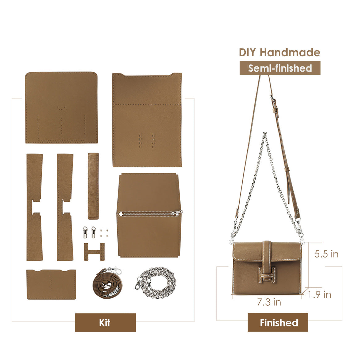 Leather Square Bag Kit - Black Tan DIY Crossbody H Bag | Wirkin™