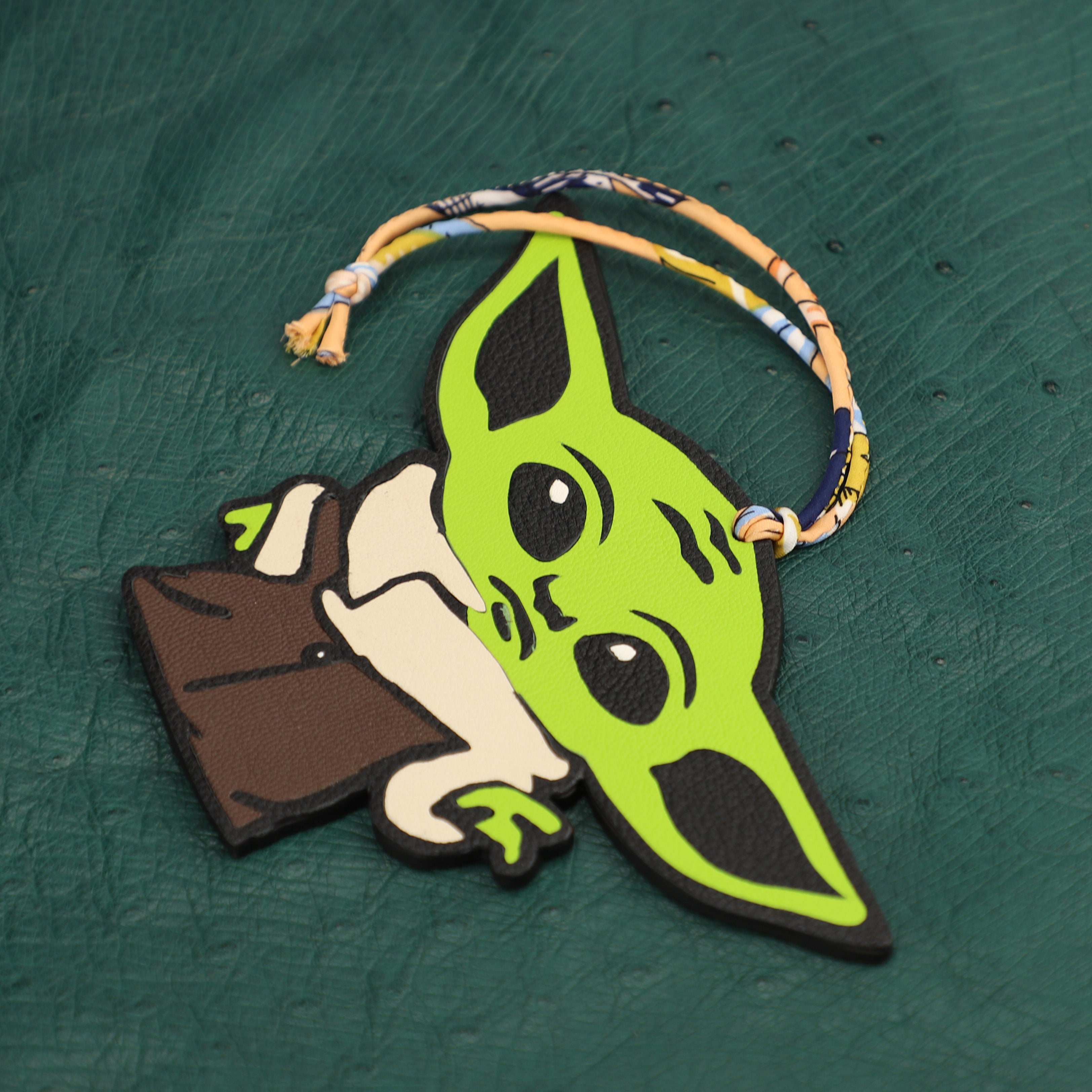 New Alien Bag Charm, Green Leather Pendant, Star Wars Baby Yoda Cute Leather Gift