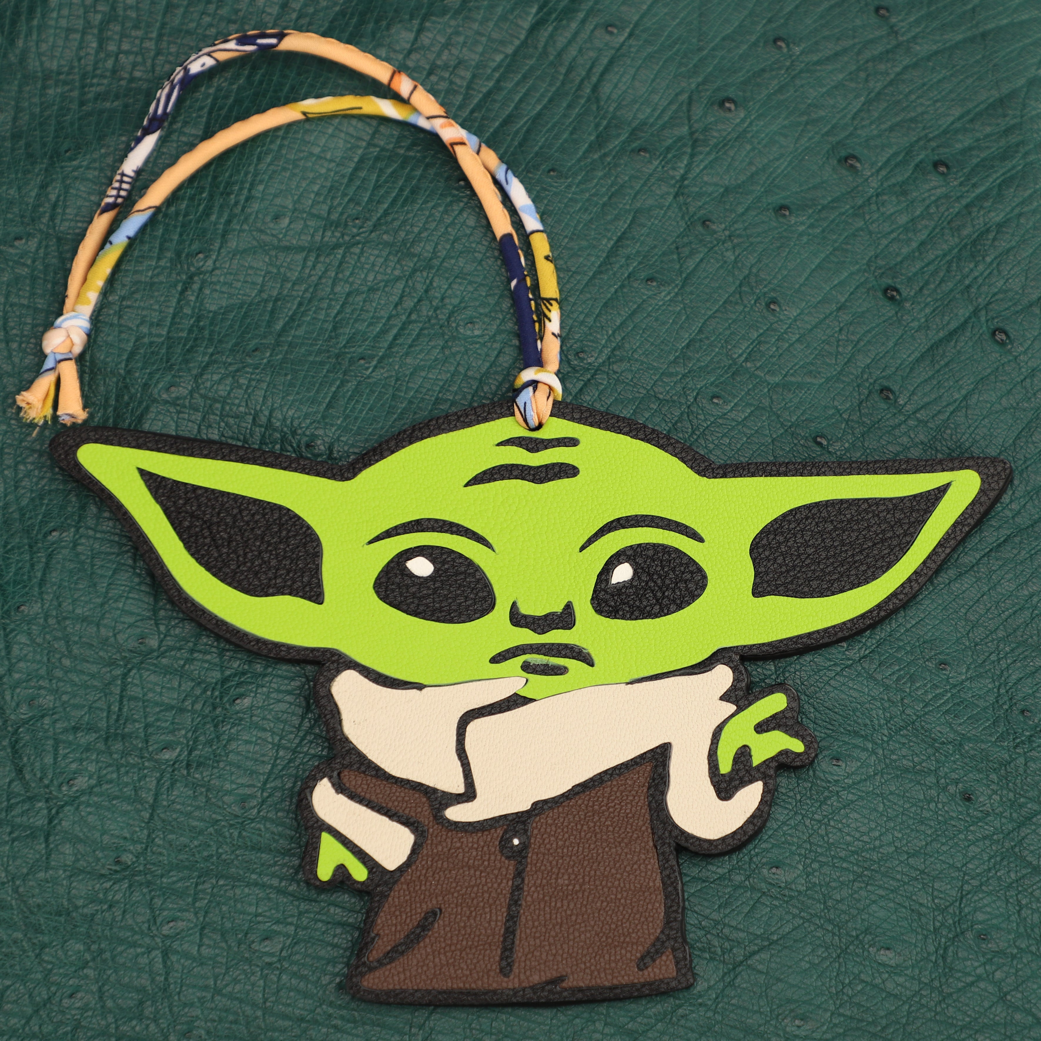 New Alien Bag Charm, Green Leather Pendant, Star Wars Baby Yoda Cute Leather Gift