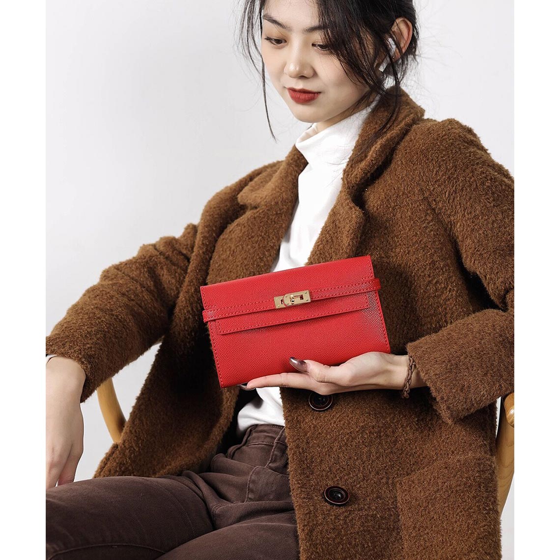 DIY Leather Wallet Kit | Red Leather Wallet Purse for Women Inspired Designer Kelly to Go Wallet - Wirkin™
