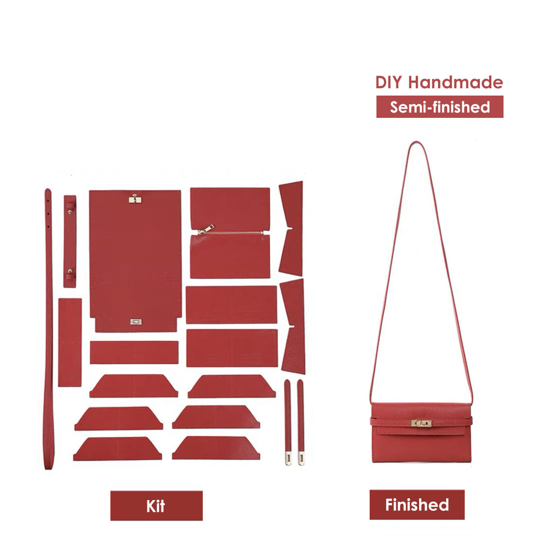 DIY Leather Wallet Kit | Red Leather Wallet Purse for Women Inspired Designer Kelly to Go Wallet - Wirkin™