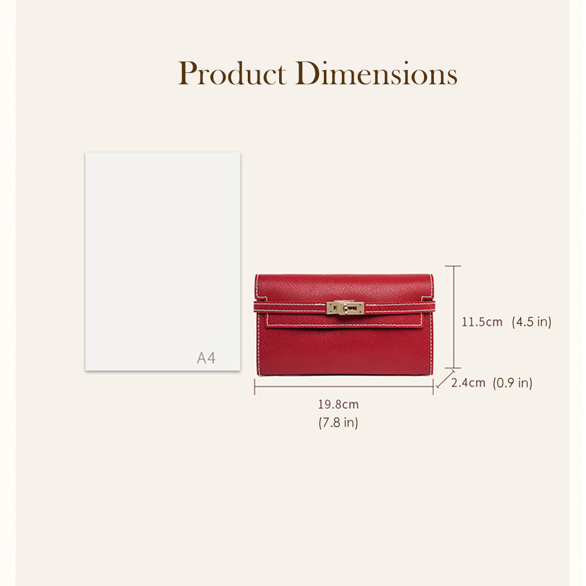 Wirkin™ Leather Kelly Long Wallet | Product Dimensions