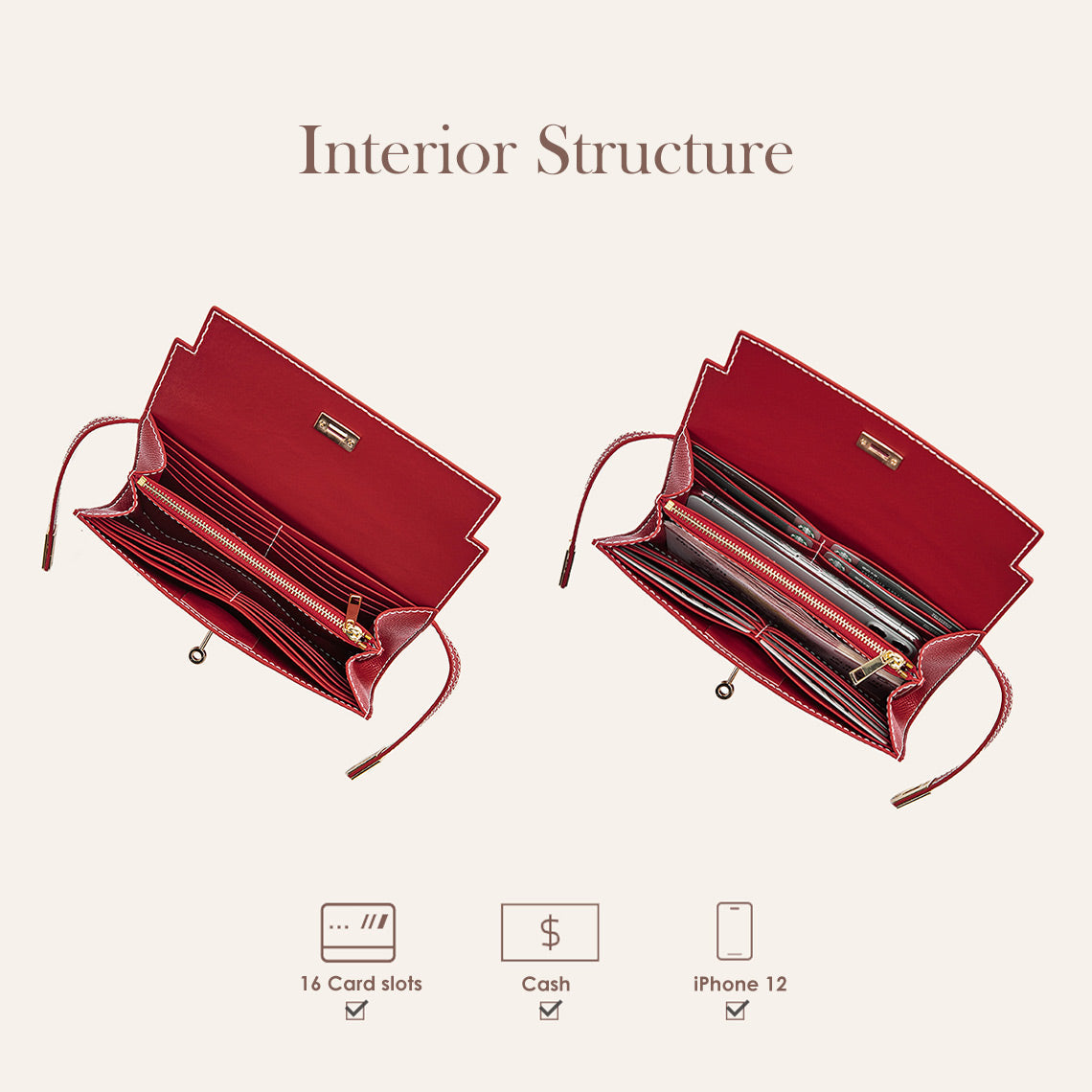 DIY Purse Making Kit | Red Leather Wallet Purse for Women Inspired Designer Kelly to Go Wallet Interior - Wirkin™