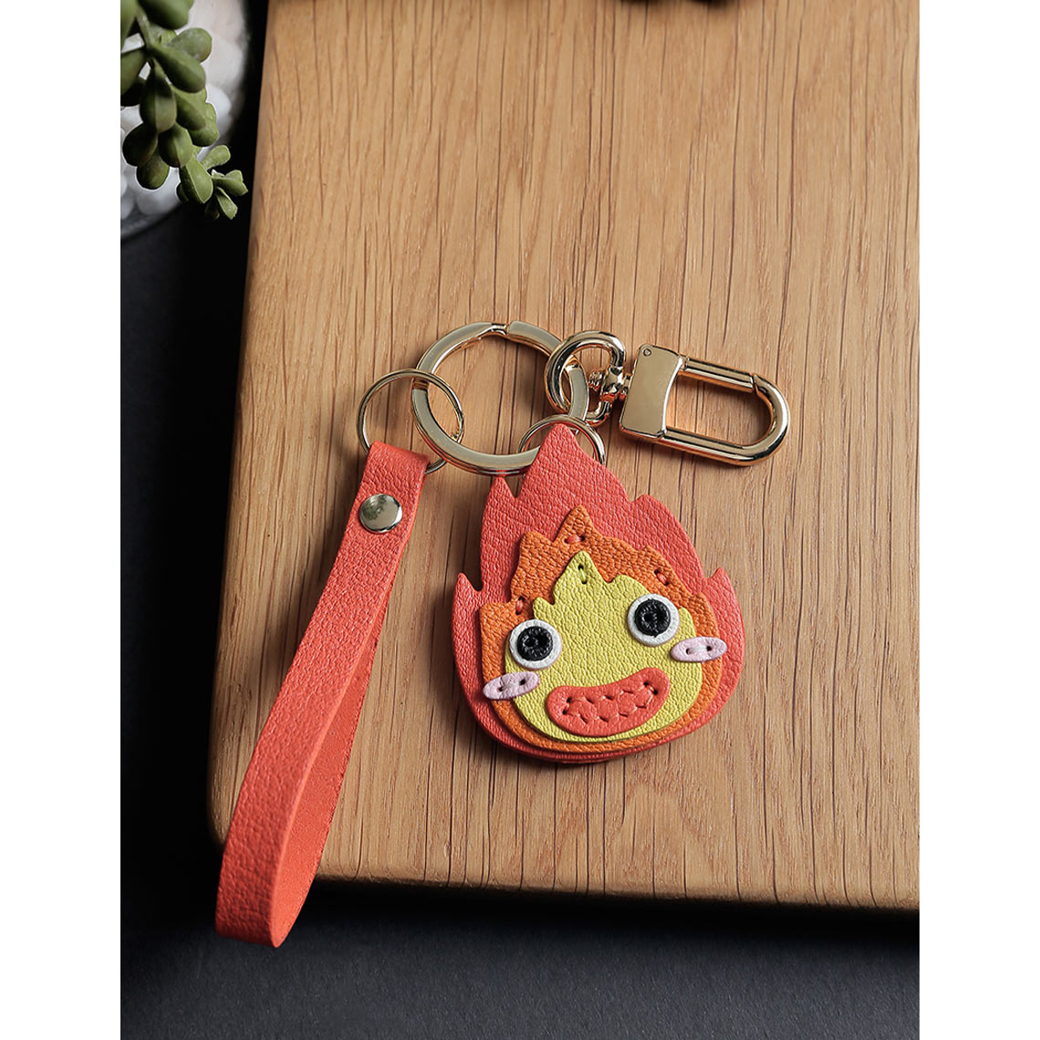 Cute Calcifer Leather Keychain | Unique DIY Gifts for Anime Lovers - Wirkin®