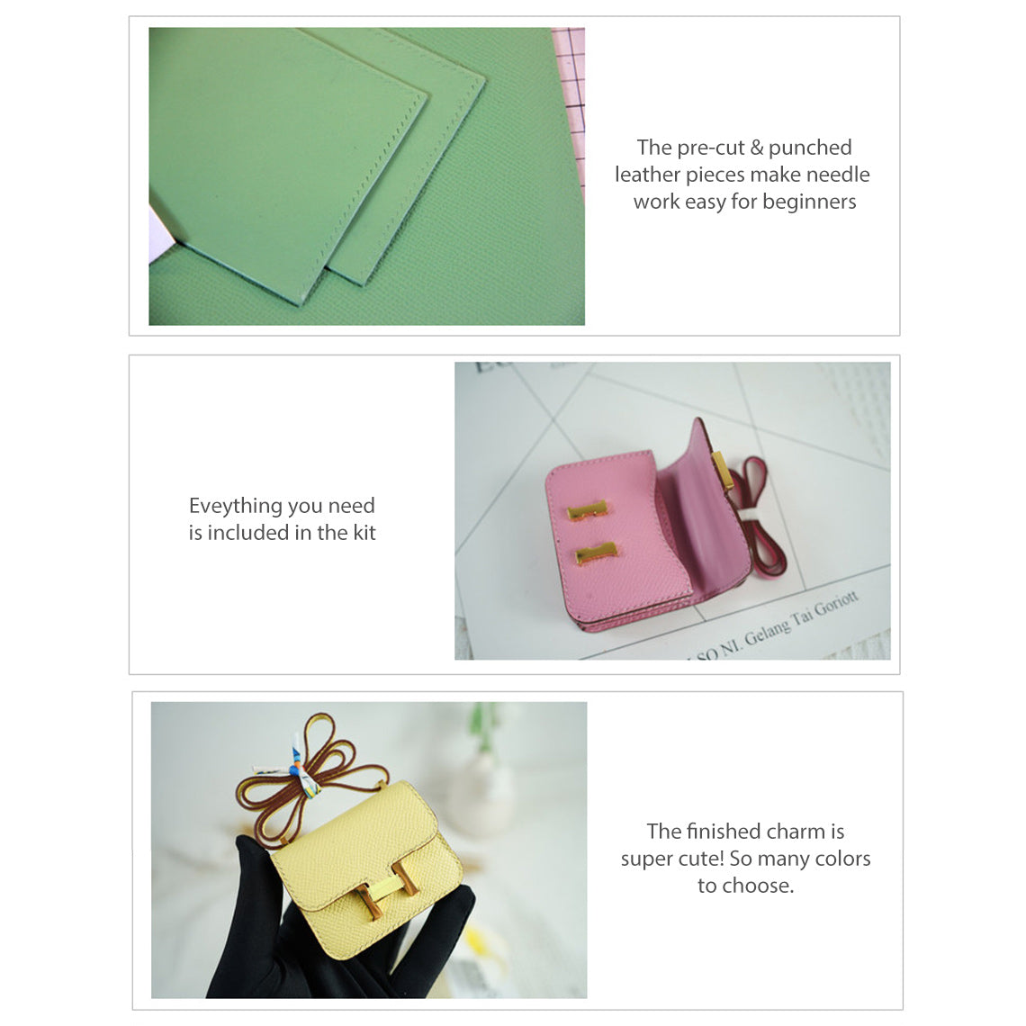 Wirkin® Full Grain Leather Tofu Constance Bag Charm DIY Kits