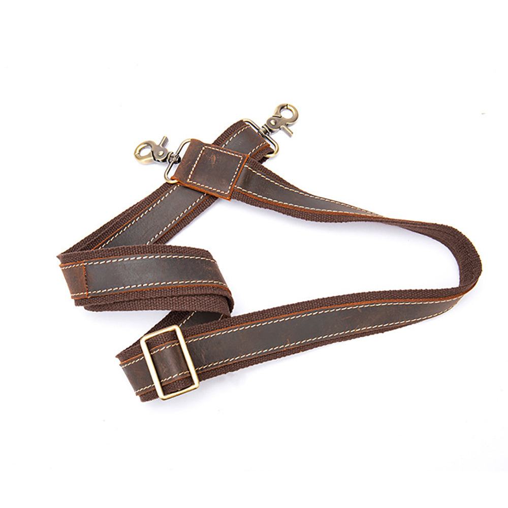 Adjustable Vintage Crazy Horse Leather Shoulder Strap for Men – Crossbody Bag Replacement Strap with Metal Hardware, Retro Style for Leather Bags