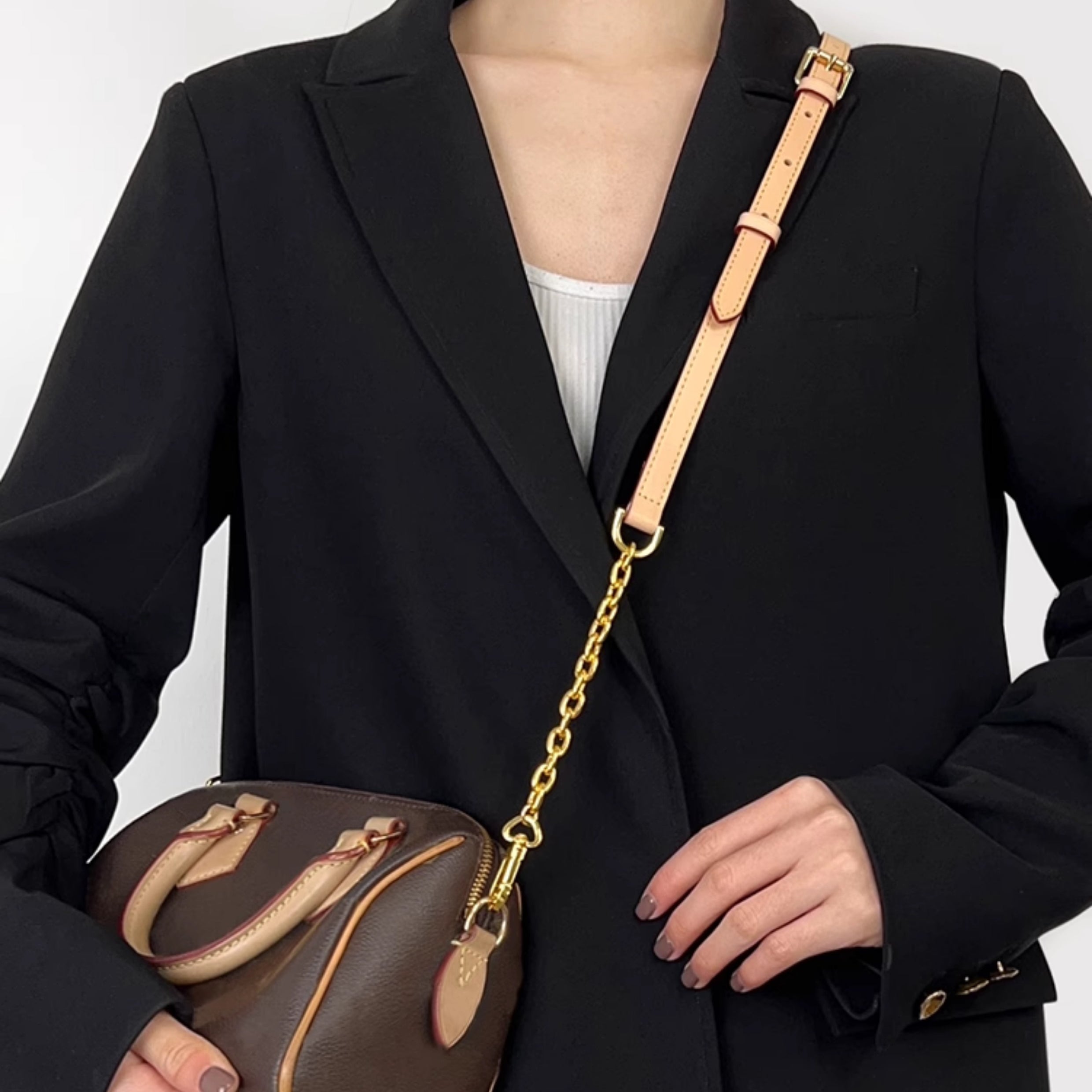 Handcrafted Vachetta Leather Crossbody Chain Strap for Speedy 20 & 25 Bags – Premium Customizable Shoulder Strap, Stylish and Durable Bag Accessory