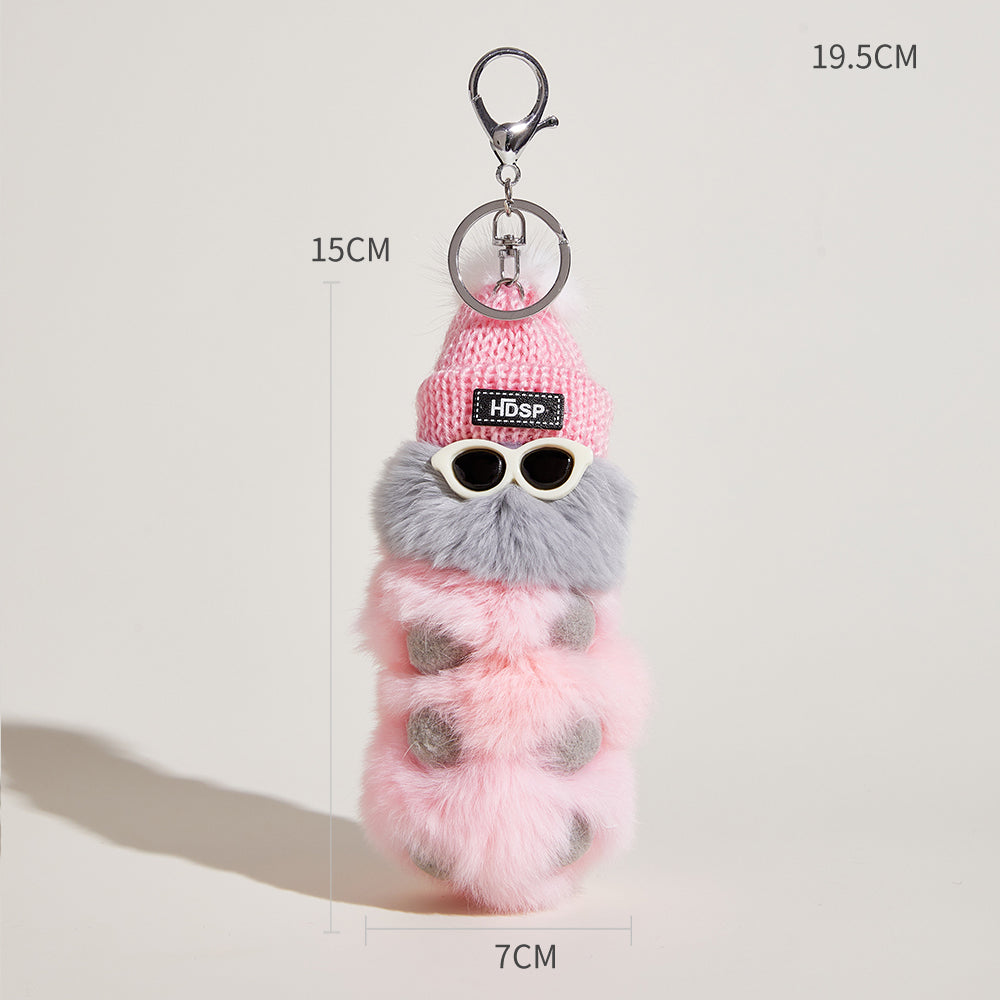 Cute Fur Caterpillar Bag Charm - Plush Lazy Bunny Keychain, Soft Plush Doll Backpack Decoration
