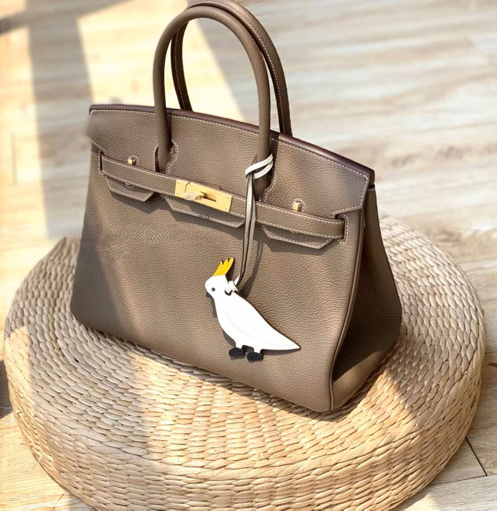 Sun Conure Parrot Leather Keychain Pendant – Luxury Handcrafted Bird Doll Bag Accessory