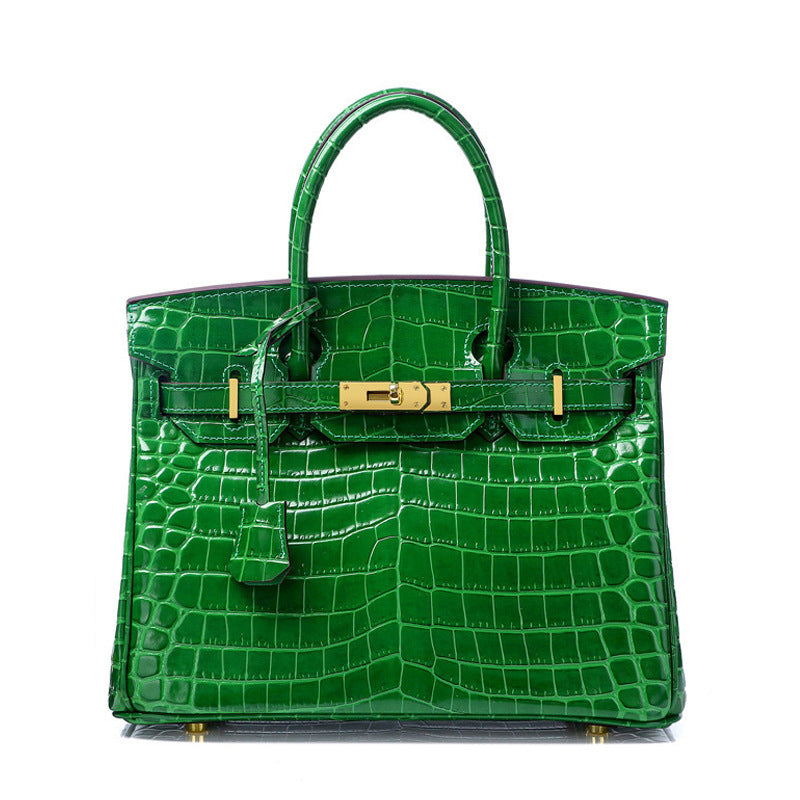 Women’s Smooth Croc Print Genuine Leather Top Handle Bags image 11