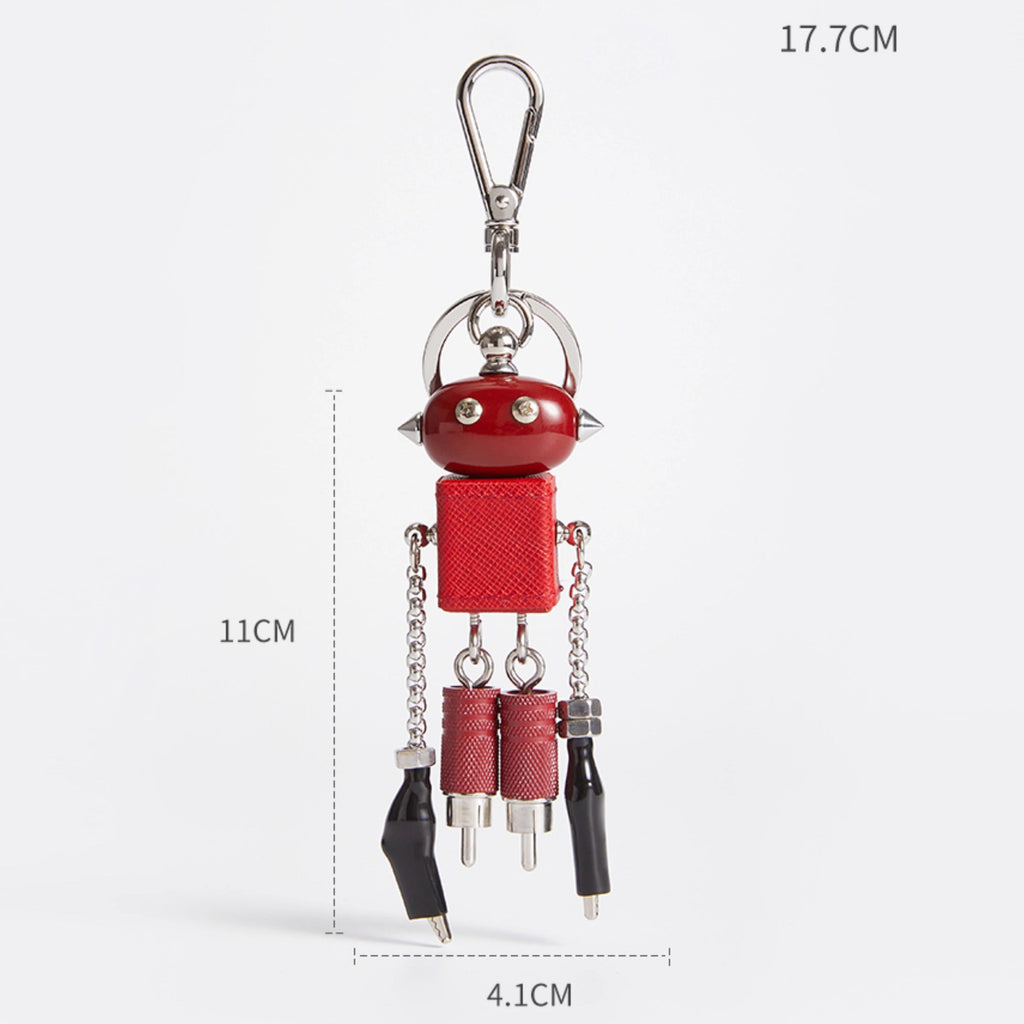 Saffiano Leather Modern Robot Style Keychain Pendant for Luxury Bags – Cute ; Trendy Accessory